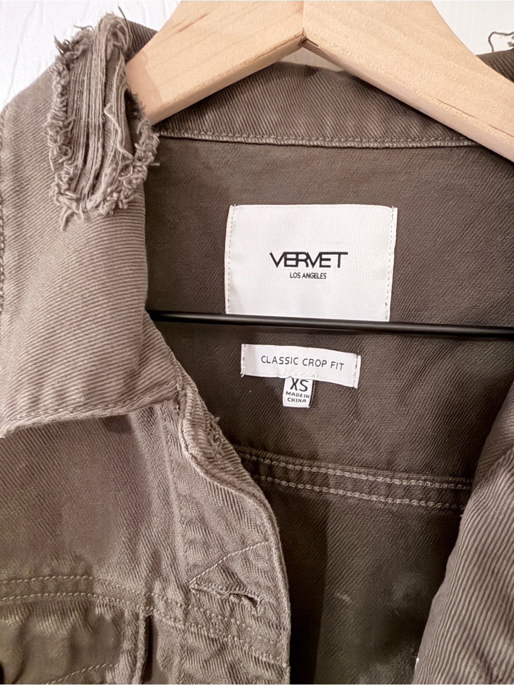 Olive Distressed Denim crop Jacket - Picture 3 of 3